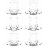 Lav Alya Unique Design Tea Glasses Set 6-Piece Glass, 6- Piece Saucer. 12-Piece